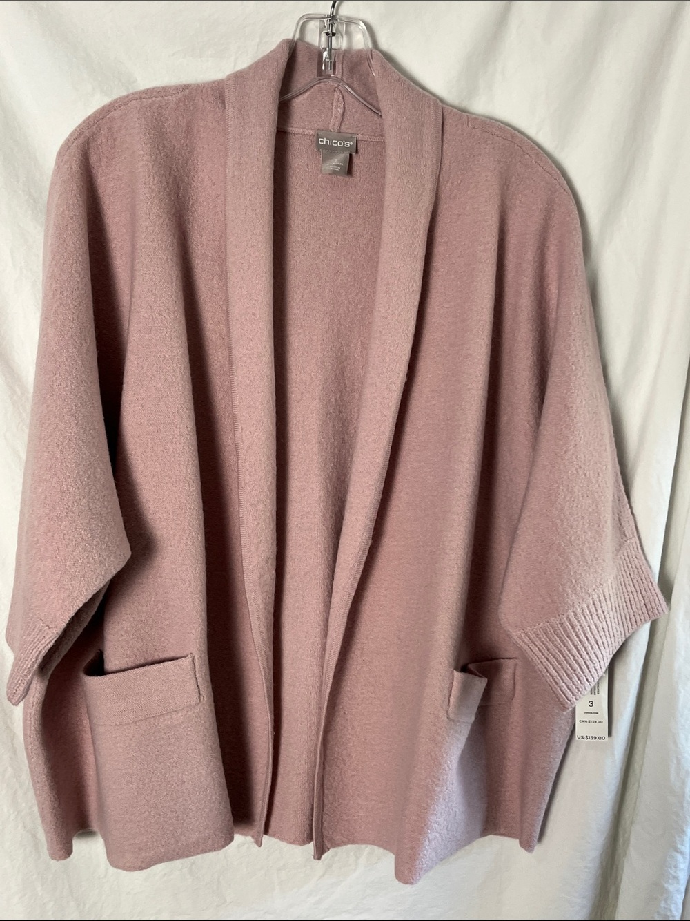 NWT Chico's Short Shawl Collar Cardigan Sweater Size 3 (XL)
